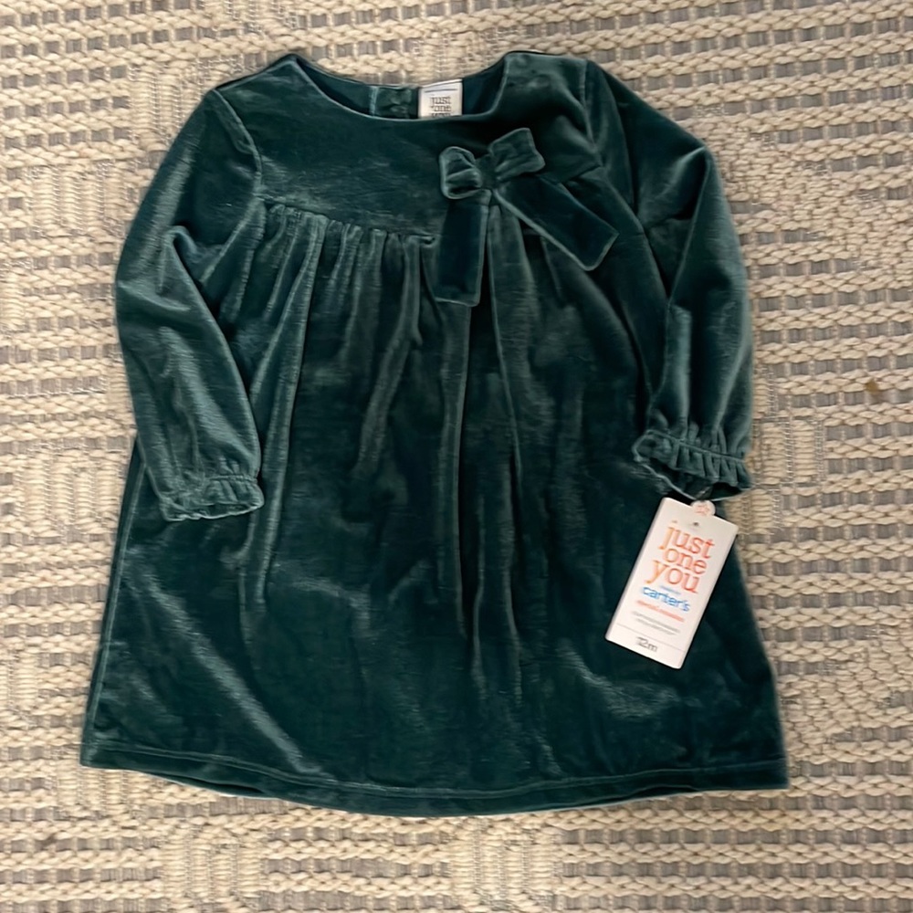 NWT 12 month old girl green velvet holiday dress with bloomers